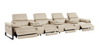 1246 - DivanItalia Beige Modular Power Triple Reclining Triple Console Sofa with Power Reclining Headrests - Top Grain Italian Leather