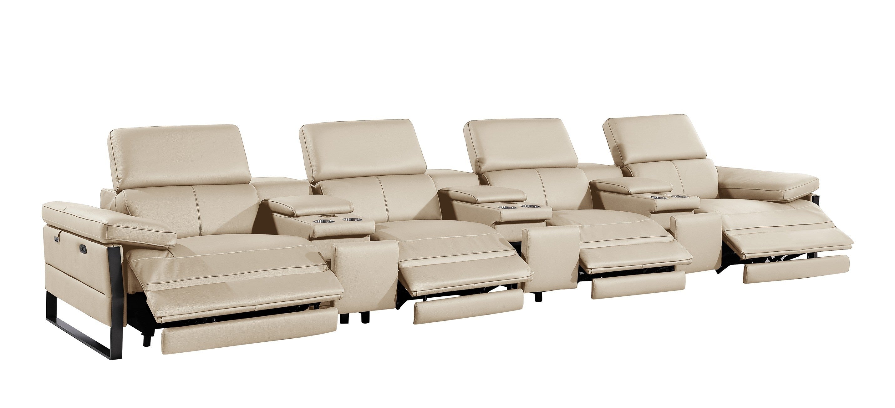 1246 - DivanItalia Beige Modular Power Triple Reclining Triple Console Sofa with Power Reclining Headrests - Top Grain Italian Leather