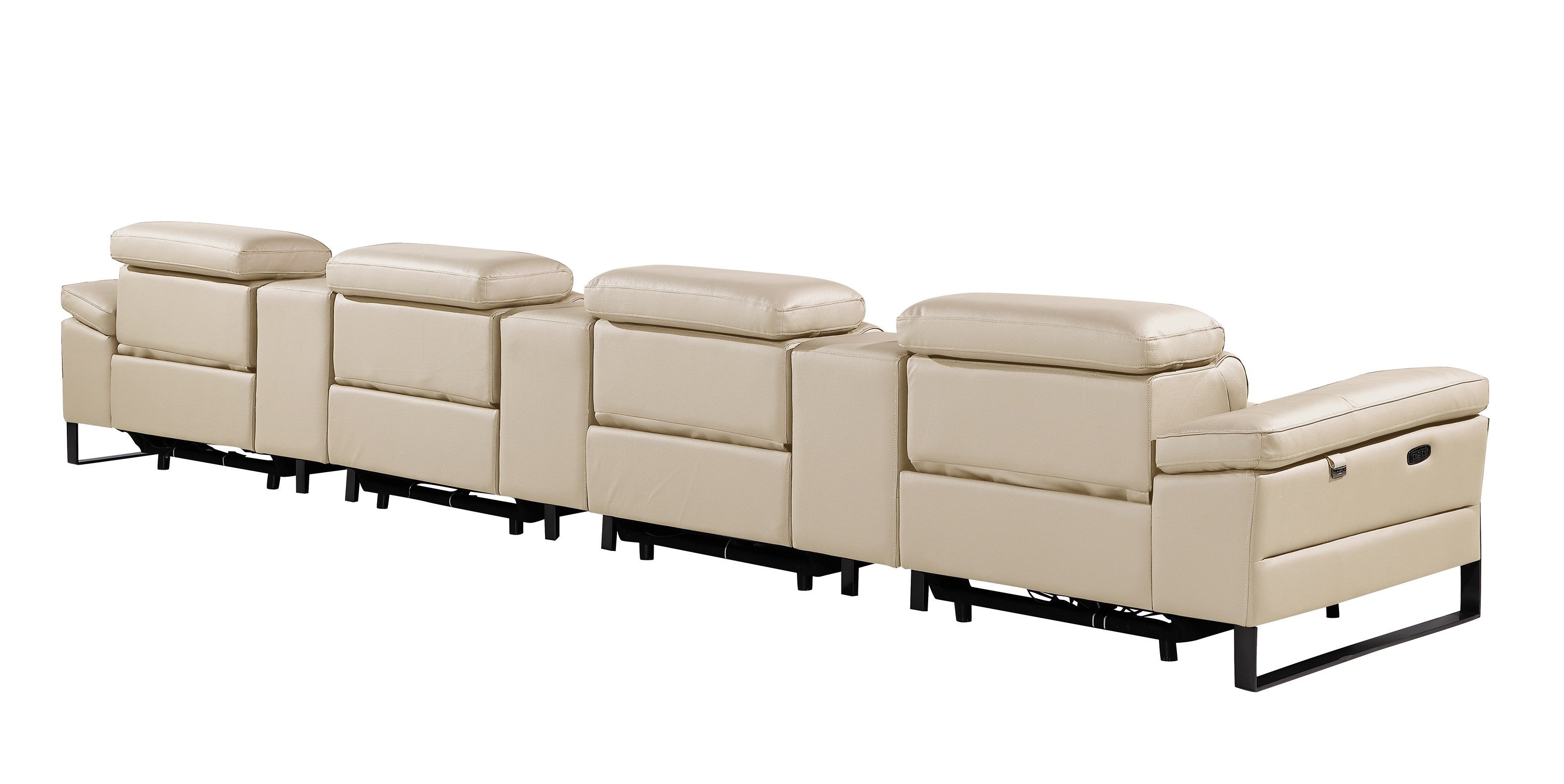 1246 - DivanItalia Beige Modular Power Triple Reclining Triple Console Sofa with Power Reclining Headrests - Top Grain Italian Leather