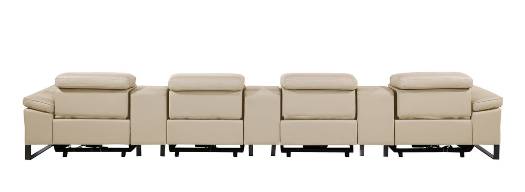 1246 - DivanItalia Beige Modular Power Triple Reclining Triple Console Sofa with Power Reclining Headrests - Top Grain Italian Leather