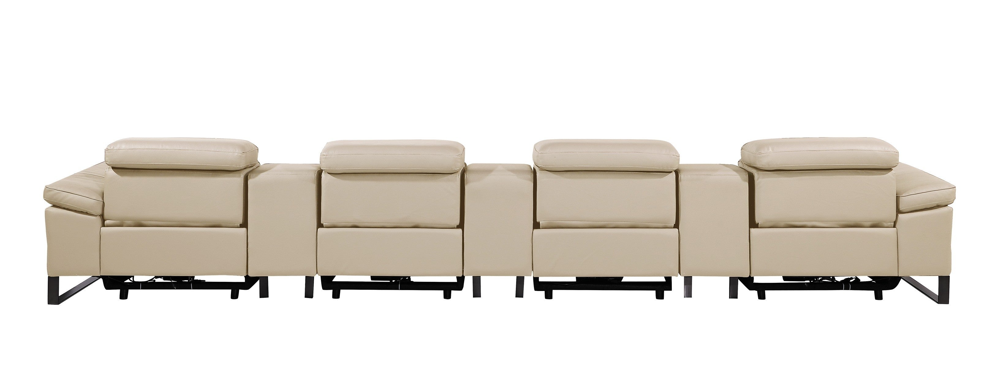 1246 - DivanItalia Beige Modular Power Triple Reclining Triple Console Sofa with Power Reclining Headrests - Top Grain Italian Leather