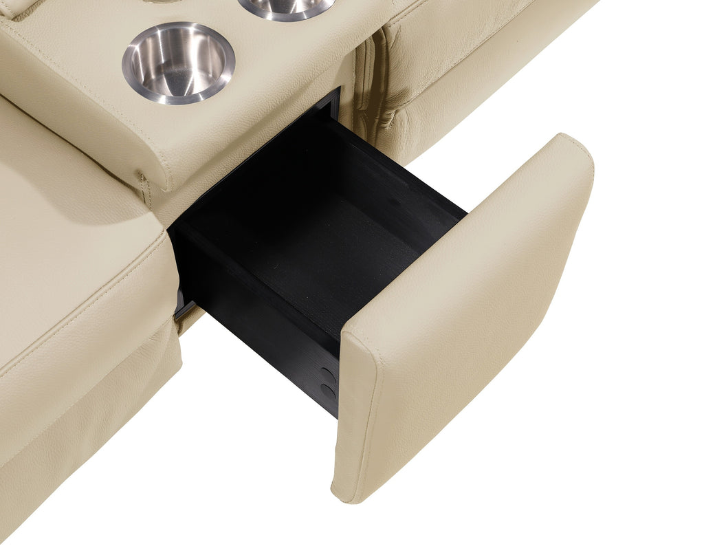 1246 - DivanItalia Beige Modular Power Triple Reclining Triple Console Sofa with Power Reclining Headrests - Top Grain Italian Leather