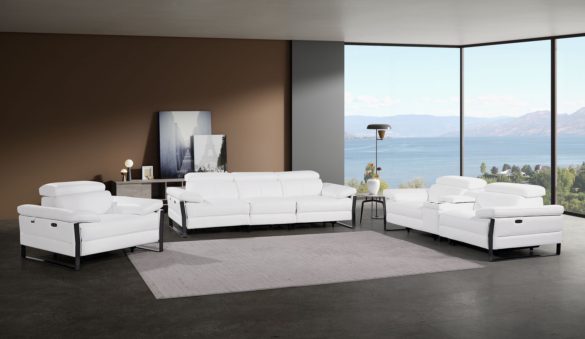 1246 Divanitalia Modular Power Dual Reclining Sofa, Loveseat, and Chair Set with Power Headrests - Top Grain Italian Leather