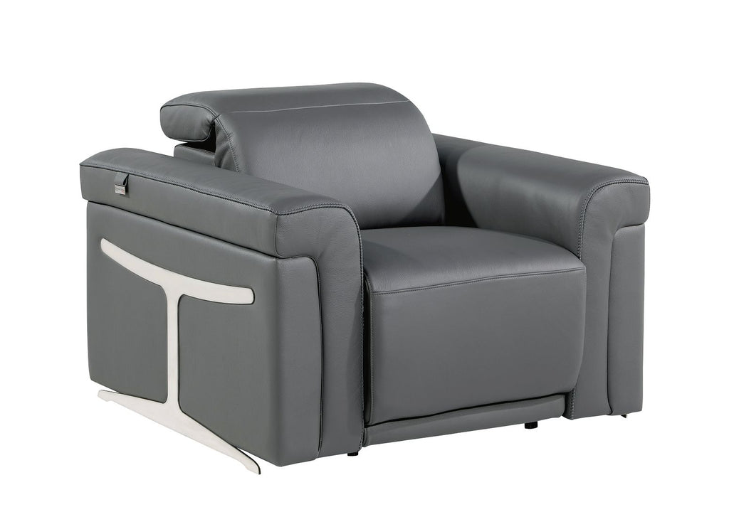 1126 Divanitalia Top Grain Italian Leather Power Reclining Chair with Power Headrests - Dark Grey - SKU 1126-DK-GREY-CH - view 2