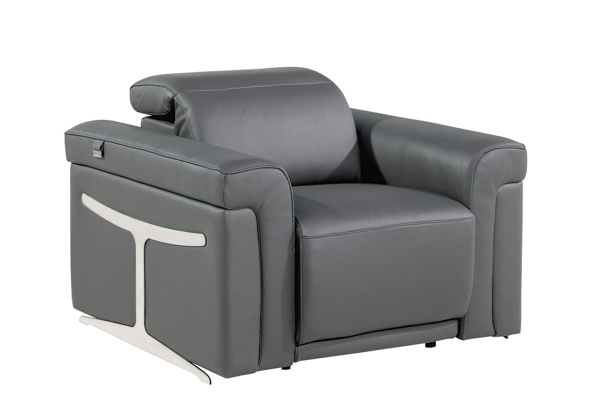 1126 Divanitalia Top Grain Italian Leather Power Reclining Chair with Power Headrests - Dark Grey - SKU 1126-DK-GREY-CH - view 2
