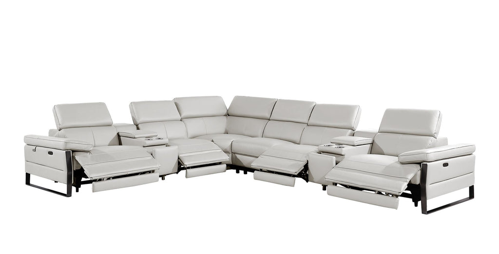 1246 Divanitalia 8-Piece L-Shaped Modular Power Reclining Sectional Sofa with 4 Power Recliners and Power Headrests - Top Grain Italian Leather