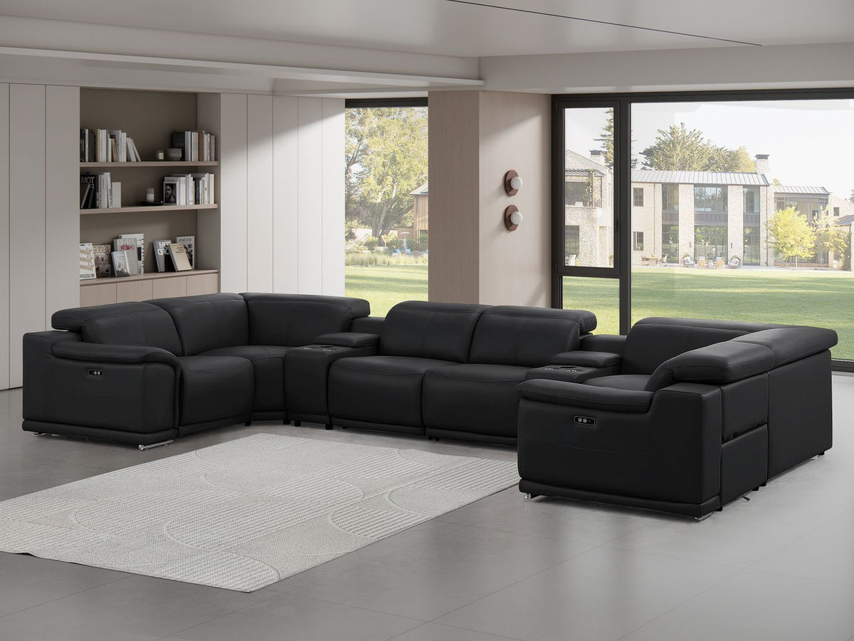 2679 8-Piece U-Shaped Power Reclining Sectional Sofa in Genuine Leather - 4 Recliners - Black - SKU 2679-BLACK-8PC-4PWR-U-SECT