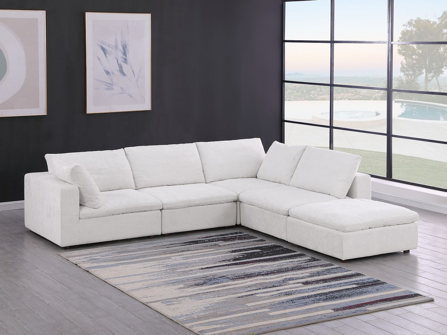 1100 Divanitalia 5-Piece Left Arm Facing 4-Seat Sectional Sofa - Top-grain Italian Leather - Pearl