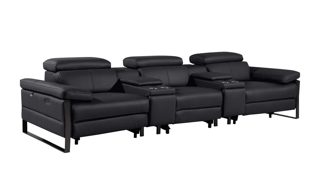 1246 Divanitalia Modular Power Triple Reclining Dual Console Sofa with Power Reclining Headrests - Top Grain Italian Leather - Black - SKU 1246-BLACK-5.3-HT - view 4
