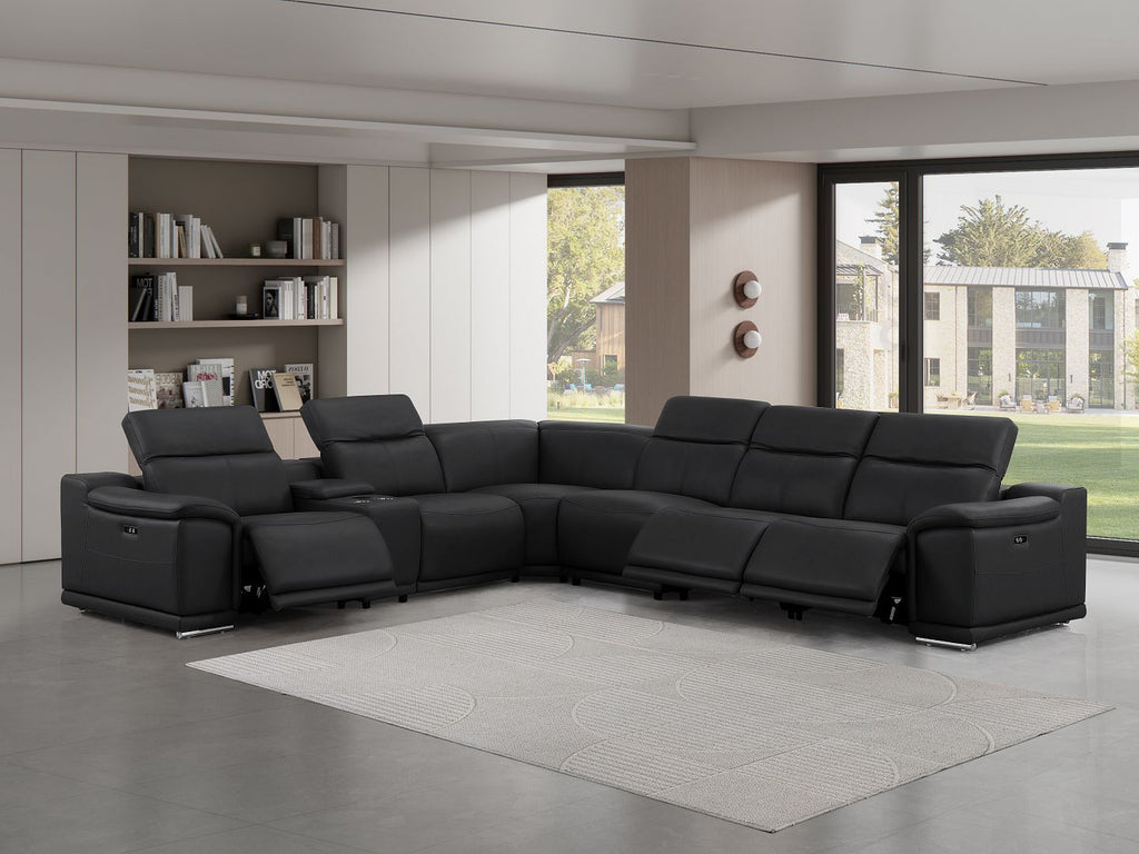 2679 7-Piece L-Shaped Power Reclining Sectional Sofa in Genuine Leather - 3 Recliners