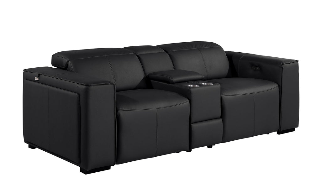 1224 Divanitalia 3-Piece Modular Power Reclining Loveseat in Top Grain Italian Leather with 2 Power Recliners & Power Headrests - Black - SKU 1224-BLACK-3.2-HT - view 4