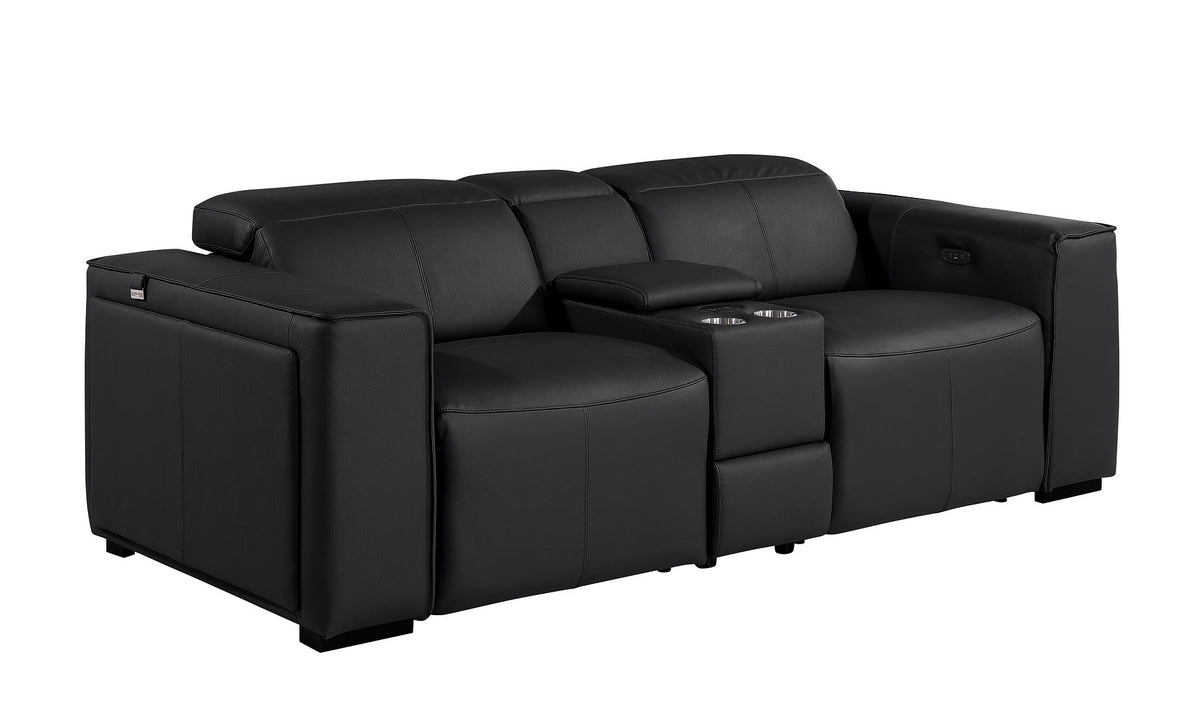 1224 Divanitalia 3-Piece Modular Power Reclining Loveseat in Top Grain Italian Leather with 2 Power Recliners & Power Headrests - Black - SKU 1224-BLACK-3.2-HT - view 4