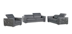 1120 Divanitalia 3-Piece Sofa Set with Adjustable Headrest in Top-grain Italian Leather - Dark Grey - SKU 1120-DK-GREY-3PC - view 2
