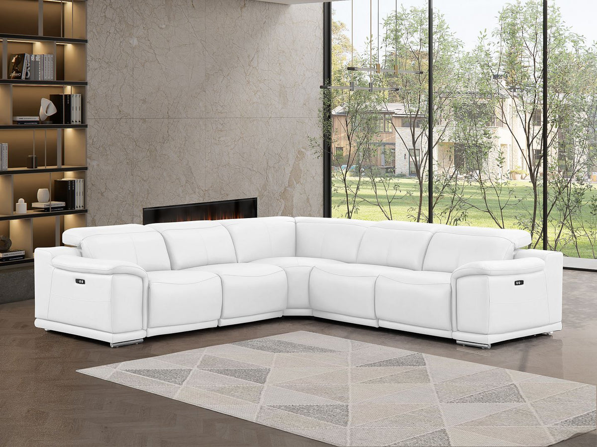 2679 5-Piece L-Shaped Power Reclining Sectional Sofa in Genuine Leather - 3 Recliners - White - SKU 2679-WHITE-5PC-3PWR-L-SECT