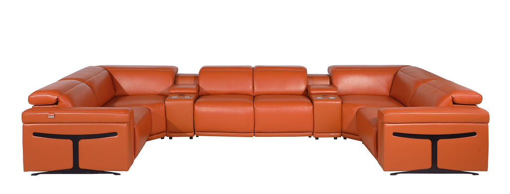 1126 Divanitalia 8-Piece U-Shaped Sectional Sofa in Top Grain Italian Leather with 4 Power Recliners & Power Headrests
