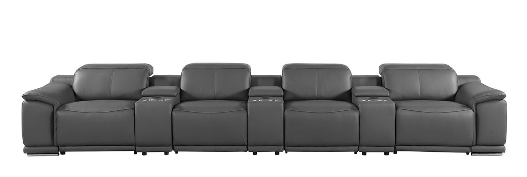 9762 Divanitalia 7-Piece Modular Top Grain Italian Leather Power Reclining Sofa with 4 Power Recliners