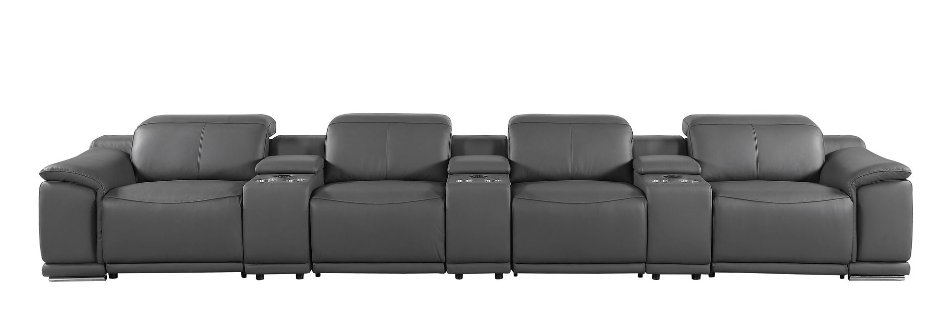 9762 Divanitalia 7-Piece Modular Top Grain Italian Leather Power Reclining Sofa with 4 Power Recliners