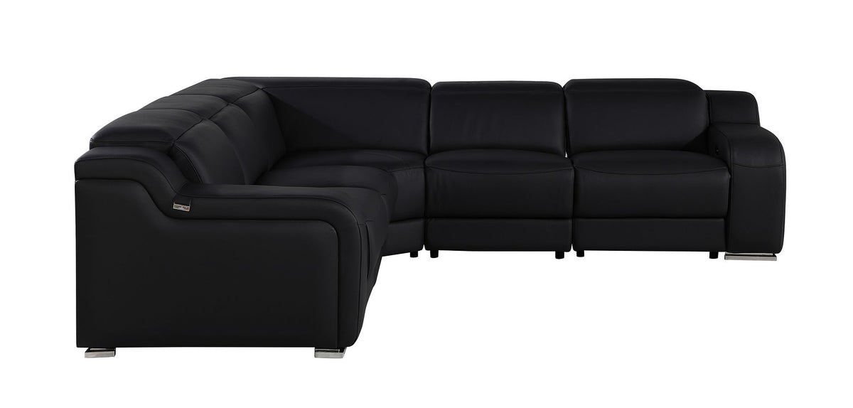 1116 Divanitalia 5-Piece L-Shaped Sectional Sofa in Top Grain Italian Leather with 3 Power Recliners & Power Headrests - Black - SKU 1116-BLACK-5PC-3PWR-SECTIONAL- GROUP - view 4