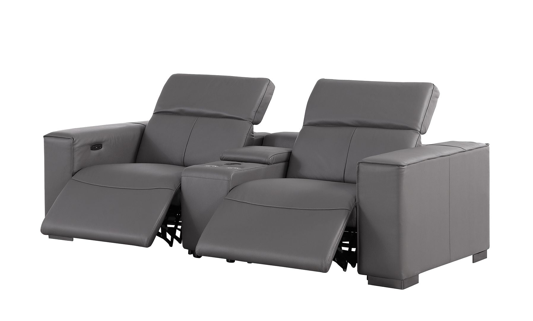 1208 Genuine Leather Dual Power Reclining Console Loveseat