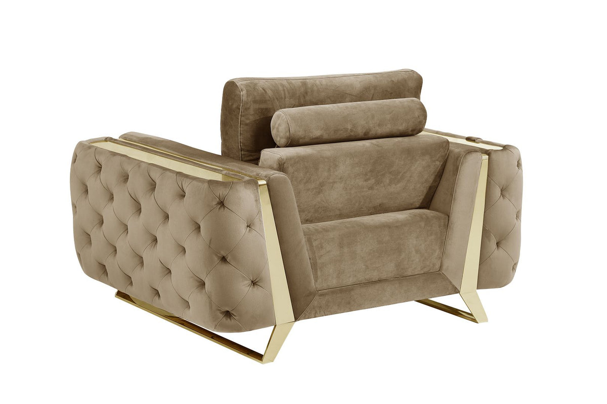 1051 Divanitalia Beige Chair in Velvet Fabric - Cream - SKU 1051-BEIGE-CH - view 3