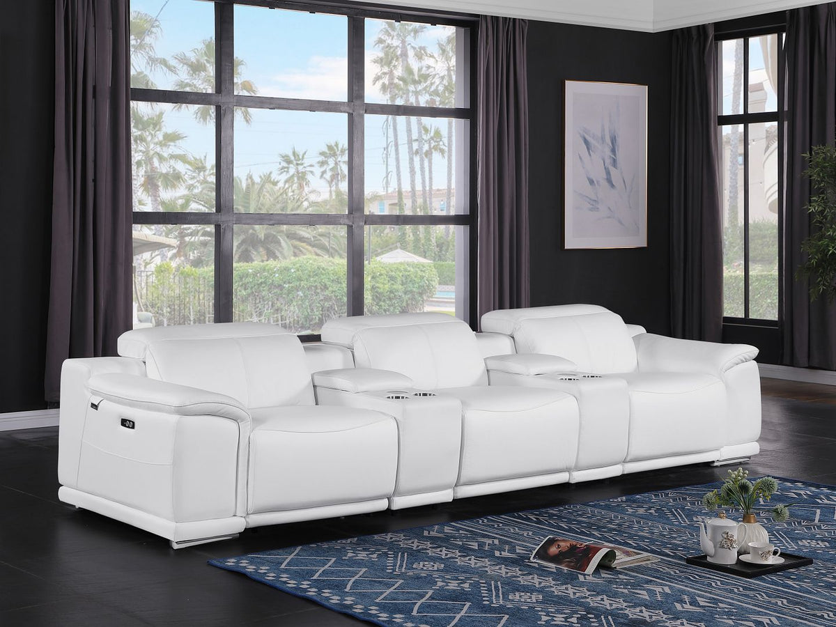 9762 Divanitalia 5-Piece Modular Power Reclining Sofa and Loveseat Set with 3 Power Recliners in Top Grain Italian Leather - White - SKU 9762-WHITE-5.3-HT