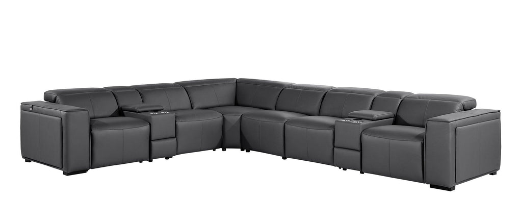 1224 Divanitalia 8-Piece L-Shaped Sectional Sofa in Top Grain Italian Leather with 4 Power Recliners & Power Headrests