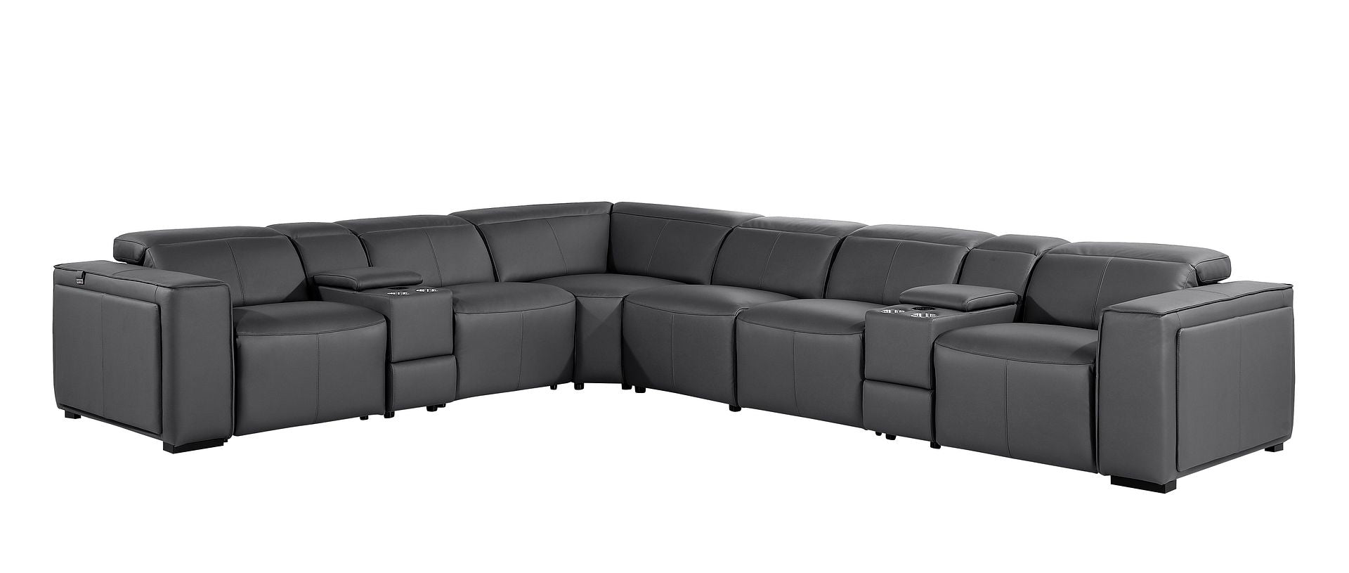 1224 Divanitalia 8-Piece L-Shaped Sectional Sofa in Top Grain Italian Leather with 4 Power Recliners & Power Headrests