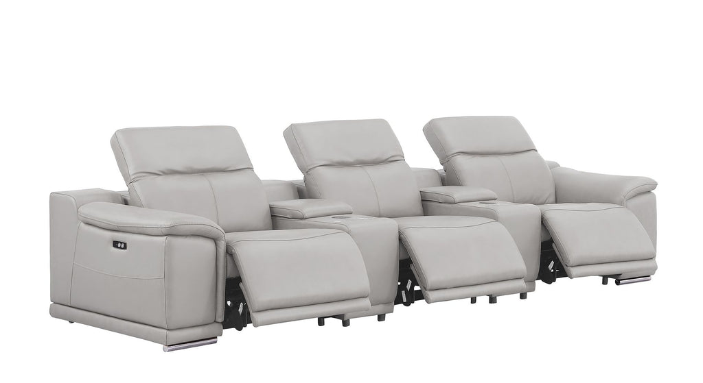 2679 Genuine Leather Sofa with 3 Power Recliners & Dual Storage Consoles