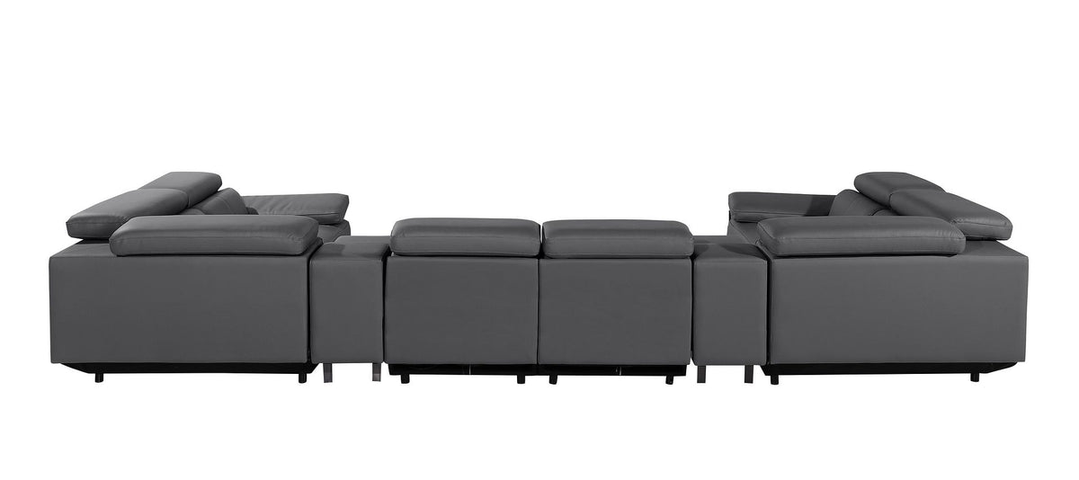 1246 Divanitalia 8-Piece U-Shaped Modular Power Reclining Sectional Sofa with 2 Power Recliners and Power Headrests - Top Grain Italian Leather - Dark Grey - SKU 1246-DK-GREY-8PC-2PWR-U-SECTIONAL - view 6