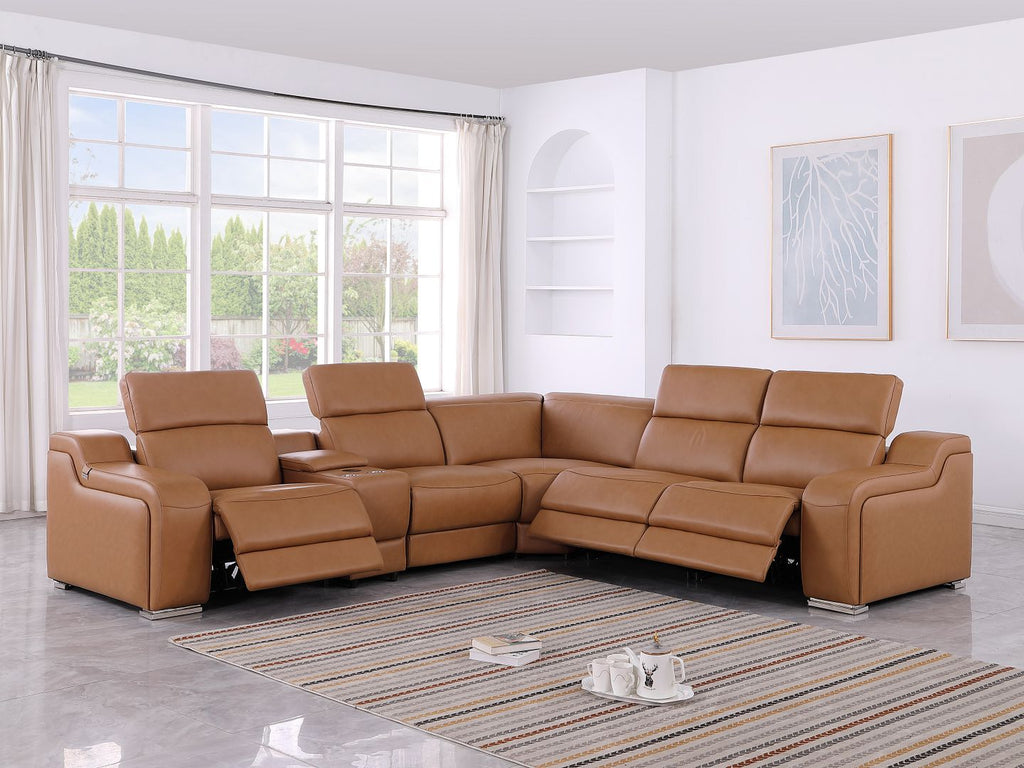 1116 Divanitalia 6-Piece L-Shaped Sectional Sofa in Top Grain Italian Leather with 3 Power Recliners & Power Headrests - Cognac - SKU 1116-COGNAC-6PC-3PWR-SECTIONAL- GROUP - view 2