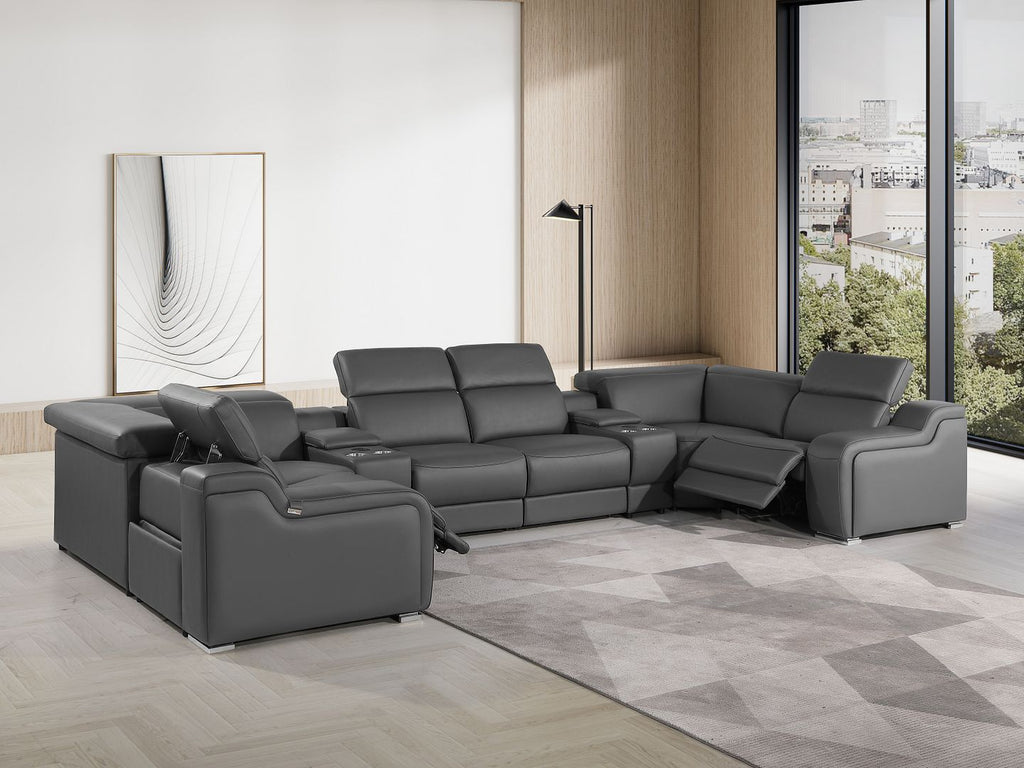 1116 Divanitalia 8-Piece U-Shaped Sectional Sofa in Top Grain Italian Leather with 2 Power Recliners & Power Headrests - Dark Grey - SKU 1116-DK_GREY-8PC-2PWR-U-SECTIONAL-GROUP - view 2