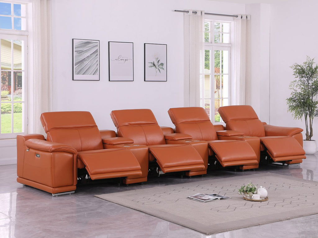 9762 Divanitalia 7-Piece Modular Top Grain Italian Leather Power Reclining Sofa with 4 Power Recliners
