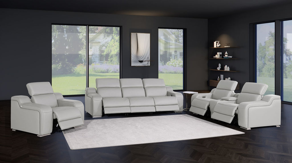 1116 Divanitalia 7-Piece Modular Power Reclining Sofa, Loveseat & Chair Set in Top Grain Italian Leather with 6 Power Recliners & Power Headrests - Light Grey - SKU 1116-LT_GREY-7.6-HT-3PC - view 2