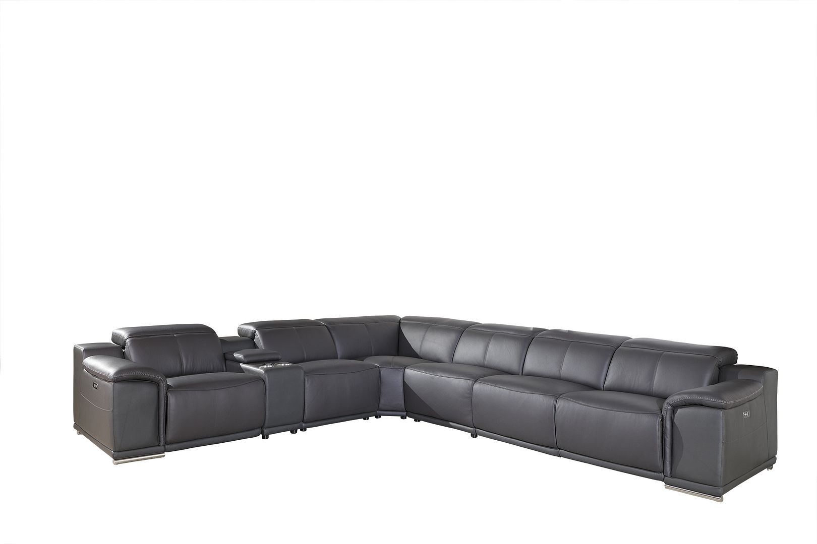 9762 Divanitalia 7-Piece L-Shaped Top Grain Italian Leather Sectional Sofa with 3 Power Recliners