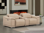 2679 Genuine Leather Console Loveseat with Dual Power Recliners - Beige - SKU 2679-BEIGE-3.2-HT