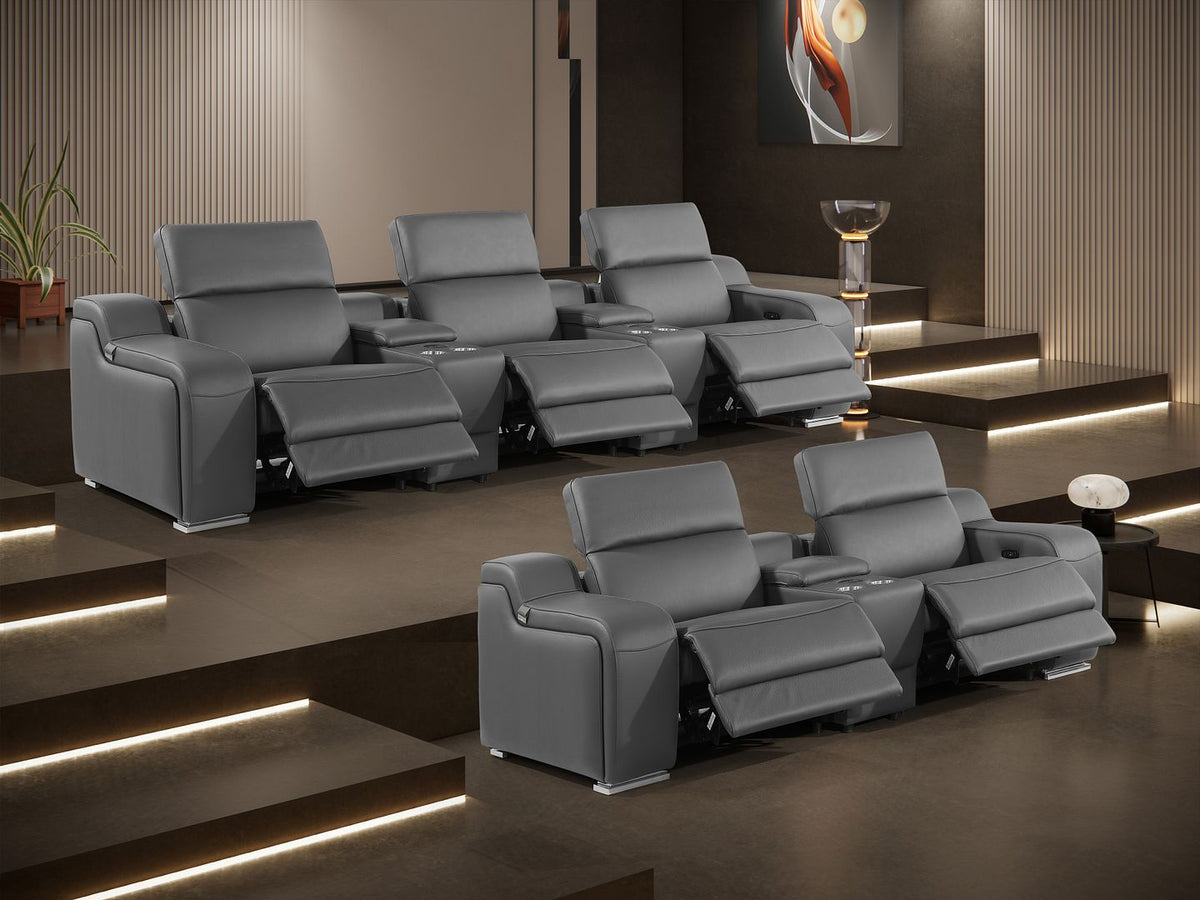 1116 Divanitalia 8-Piece Modular Power Reclining Sofa & Loveseat Set in Top Grain Italian Leather with 5 Power Recliners & Power Headrests - Dark Grey - SKU 1116-DK-GREY-8.5-HT - view 3