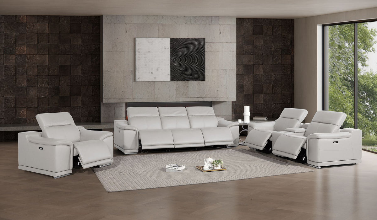 2679 Power Reclining Sofa, Console Loveseat & Chair Set in Genuine Leather - 6 Recliners - Light Grey - SKU 2679-LT-GRAY-7.6-HT-3PC - view 2