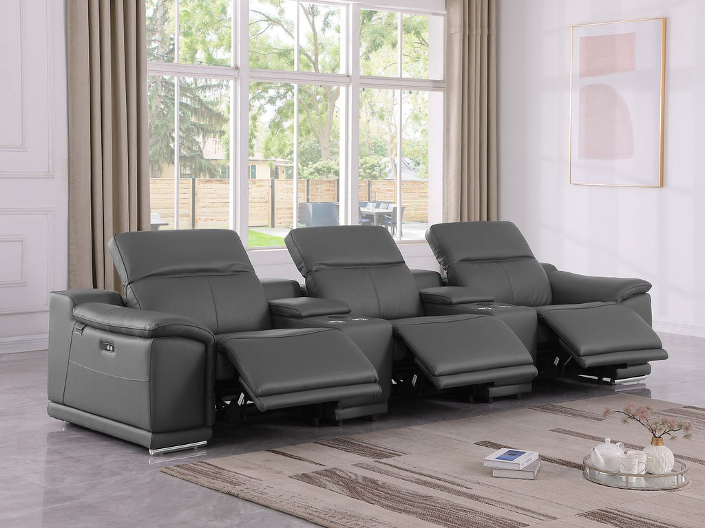 9762 Divanitalia 5-Piece Modular Power Reclining Sofa and Loveseat Set with 3 Power Recliners in Top Grain Italian Leather