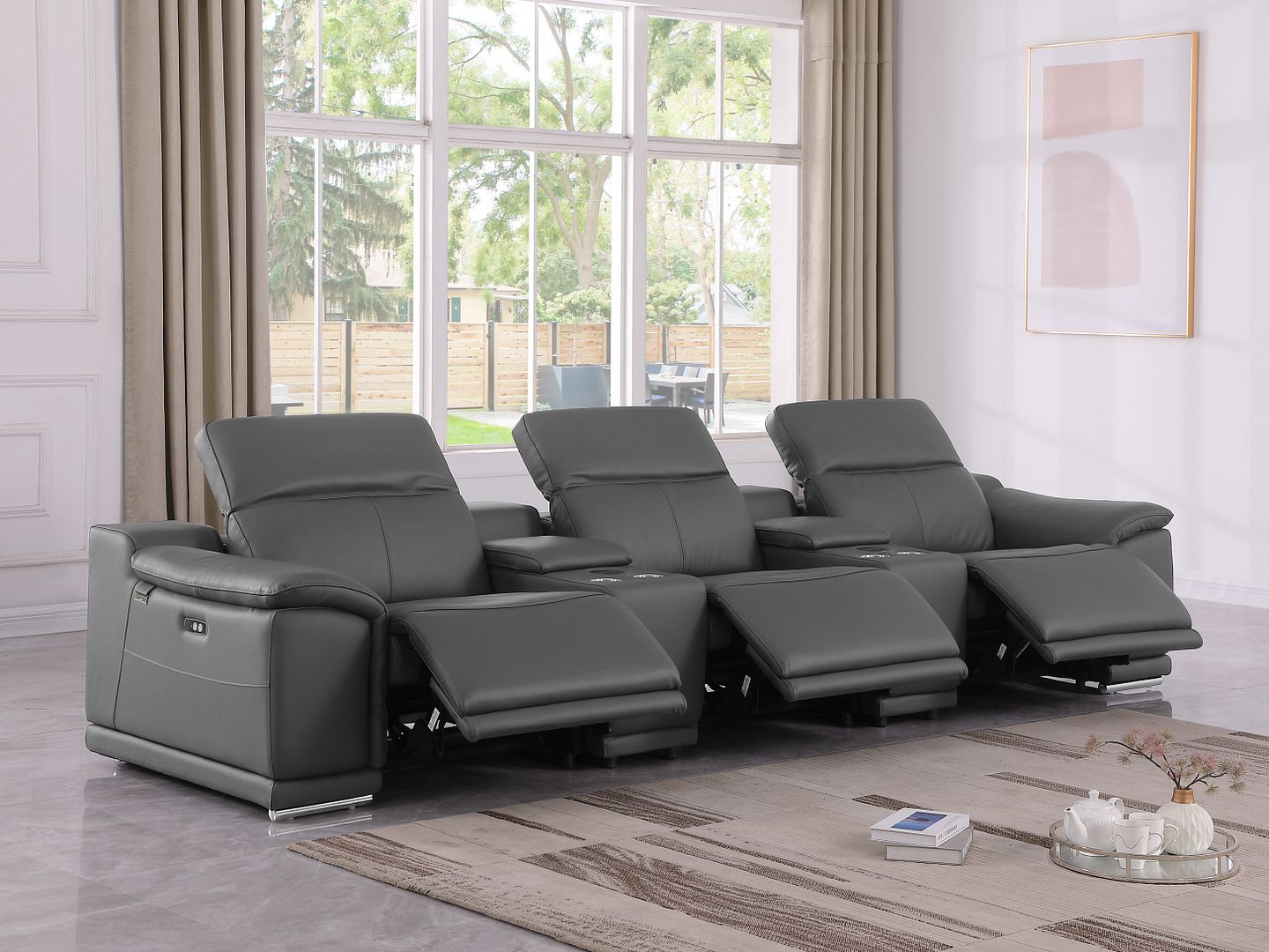9762 Divanitalia 5-Piece Modular Power Reclining Sofa and Loveseat Set with 3 Power Recliners in Top Grain Italian Leather