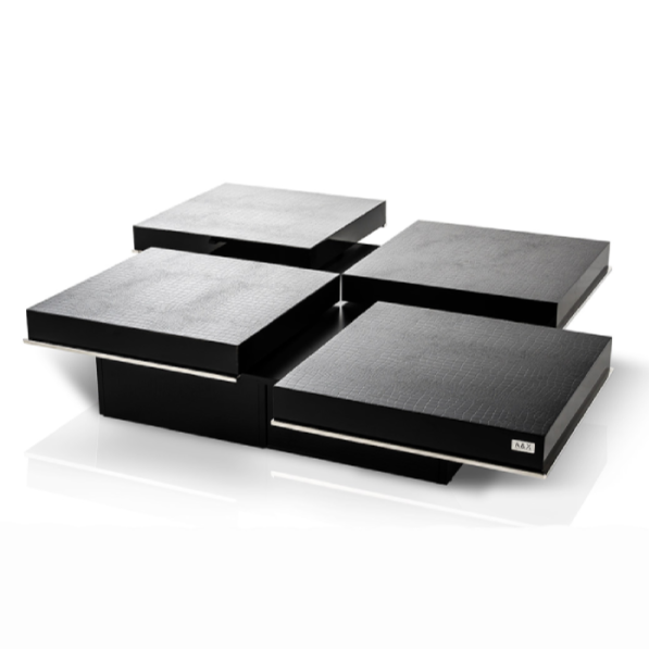 Horizon - Modern Black Crocodile Coffee Table with Pull Out Squares