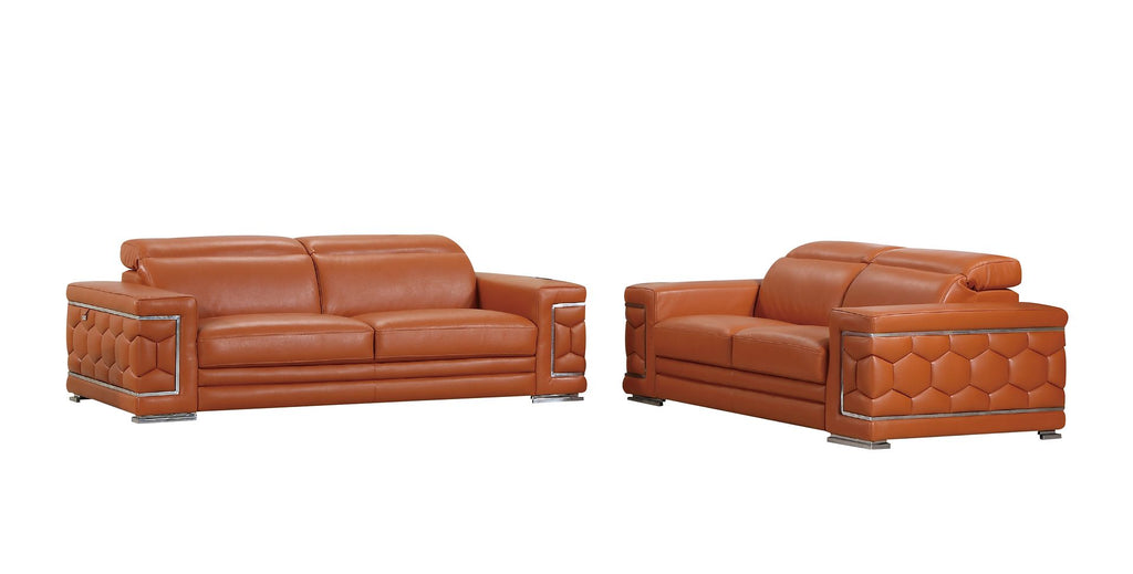 692 Divanitalia 2-Piece Sofa Set with Adjustable Headrest in Top-grain Italian Leather - Camel - SKU 692- CAMEL 2PC (S/L) - GROUP - view 2