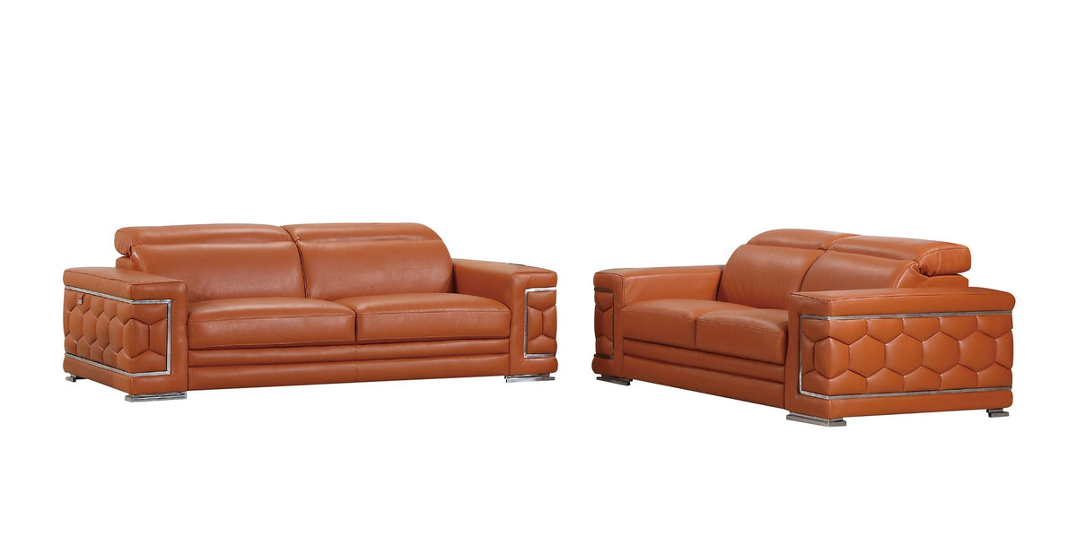 692 Divanitalia 2-Piece Sofa Set with Adjustable Headrest in Top-grain Italian Leather - Camel - SKU 692- CAMEL 2PC (S/L) - GROUP - view 2