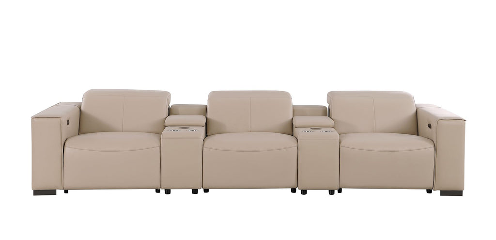 1208 Leather Sofa with 3 Power Recliners and Two Storage Consoles