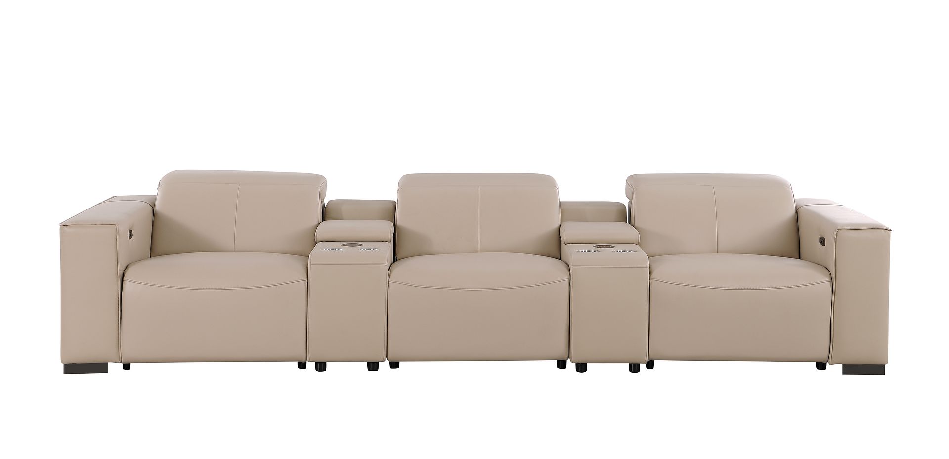 1208 Leather Sofa with 3 Power Recliners and Two Storage Consoles