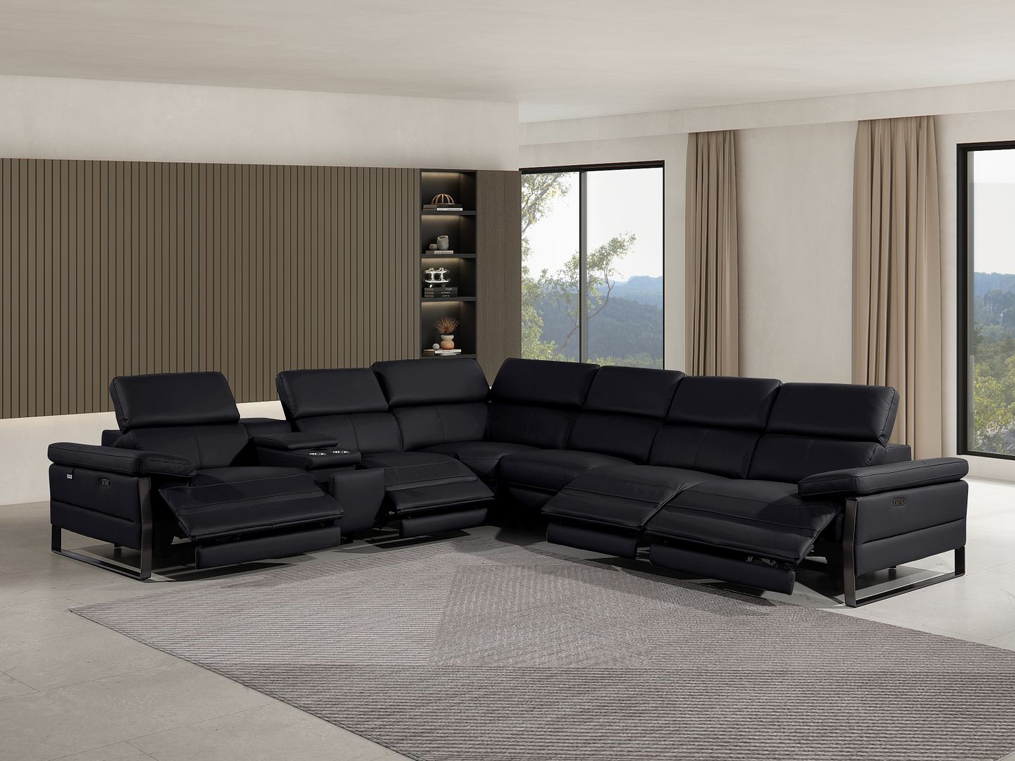 1246 Divanitalia 7-Piece L-Shaped Modular Power Reclining Sectional Sofa with 4 Power Recliners and Power Headrests - Top Grain Italian Leather