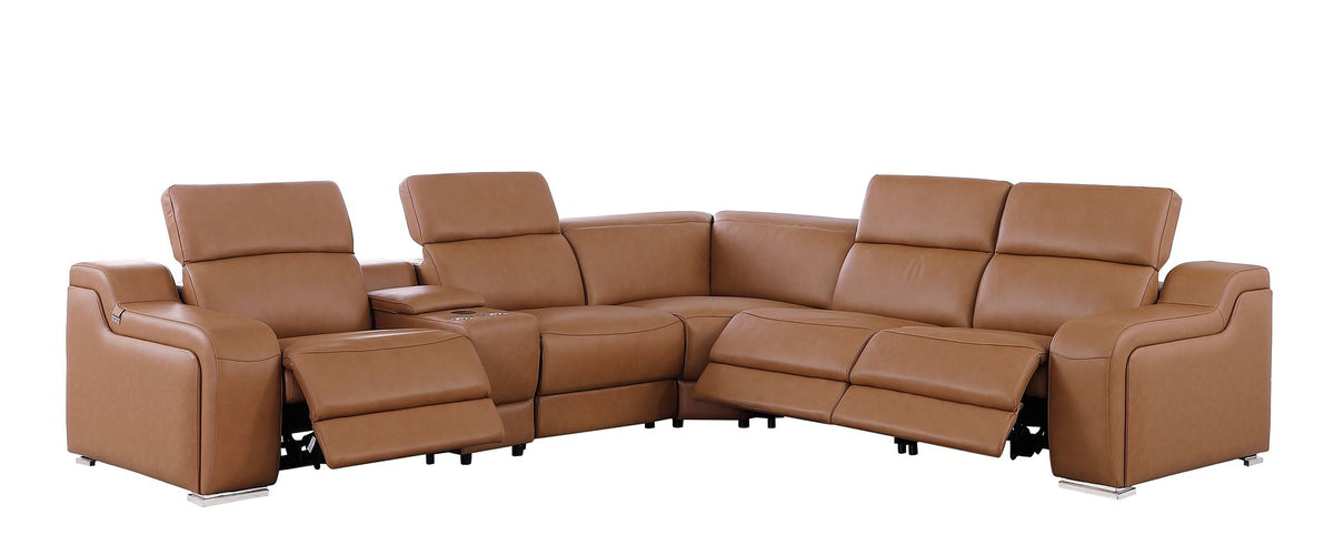 1116 Divanitalia 6-Piece L-Shaped Sectional Sofa in Top Grain Italian Leather with 3 Power Recliners & Power Headrests - Cognac - SKU 1116-COGNAC-6PC-3PWR-SECTIONAL- GROUP - view 4