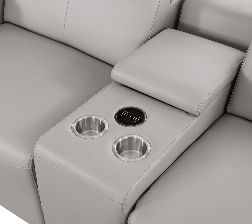 1208 Leather Sofa with 3 Power Recliners and Two Storage Consoles