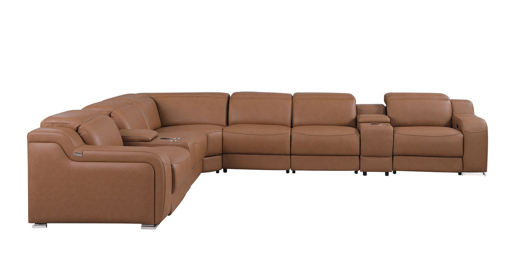 1116 Divanitalia 8-Piece L-Shaped Sectional Sofa in Top Grain Italian Leather with 3 Power Recliners & Power Headrests