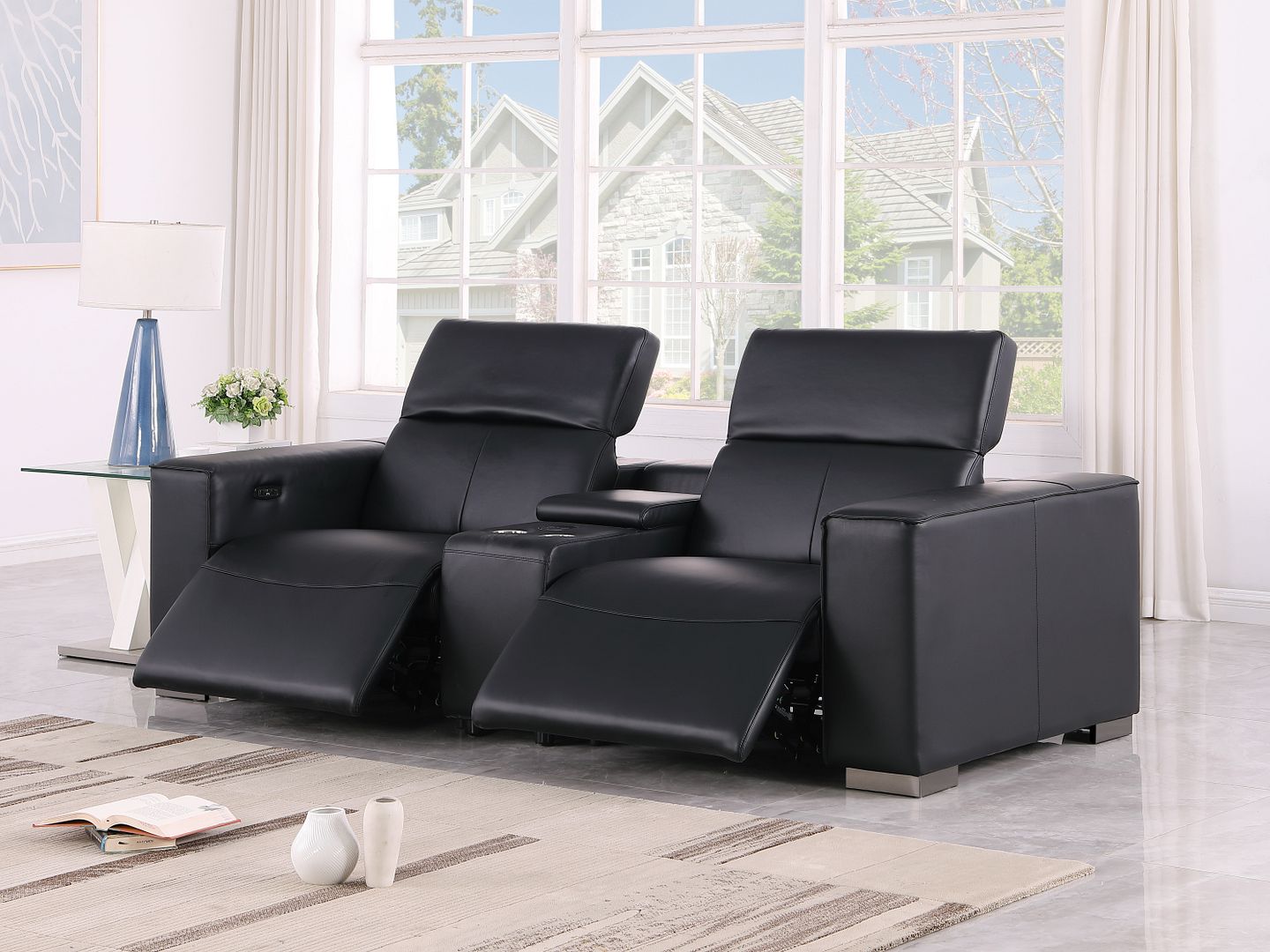 1208 Genuine Leather Dual Power Reclining Console Loveseat