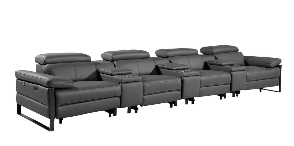 1246 Divanitalia Modular Power Triple Reclining Triple Console Sofa with Power Reclining Headrests - Top Grain Italian Leather